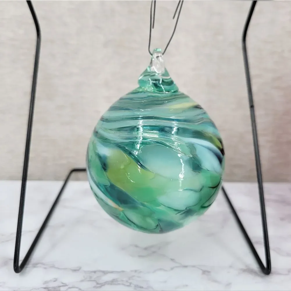 Vintage Hand Blown Green Swirl Art Glass Ornament in Red Velvet Box - Picture 5 of 8